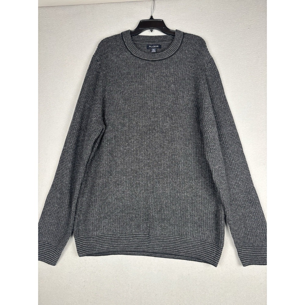 Jos A Bank Sweater Mens 2XLT Tall Gray Wool Blend Crewneck Waffle Knit Raglan